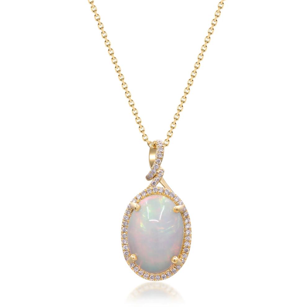 Oval Opal and Diamond Pendant in 14K Yellow Gold (1/5 ct. tw.) – Image 1 of 3