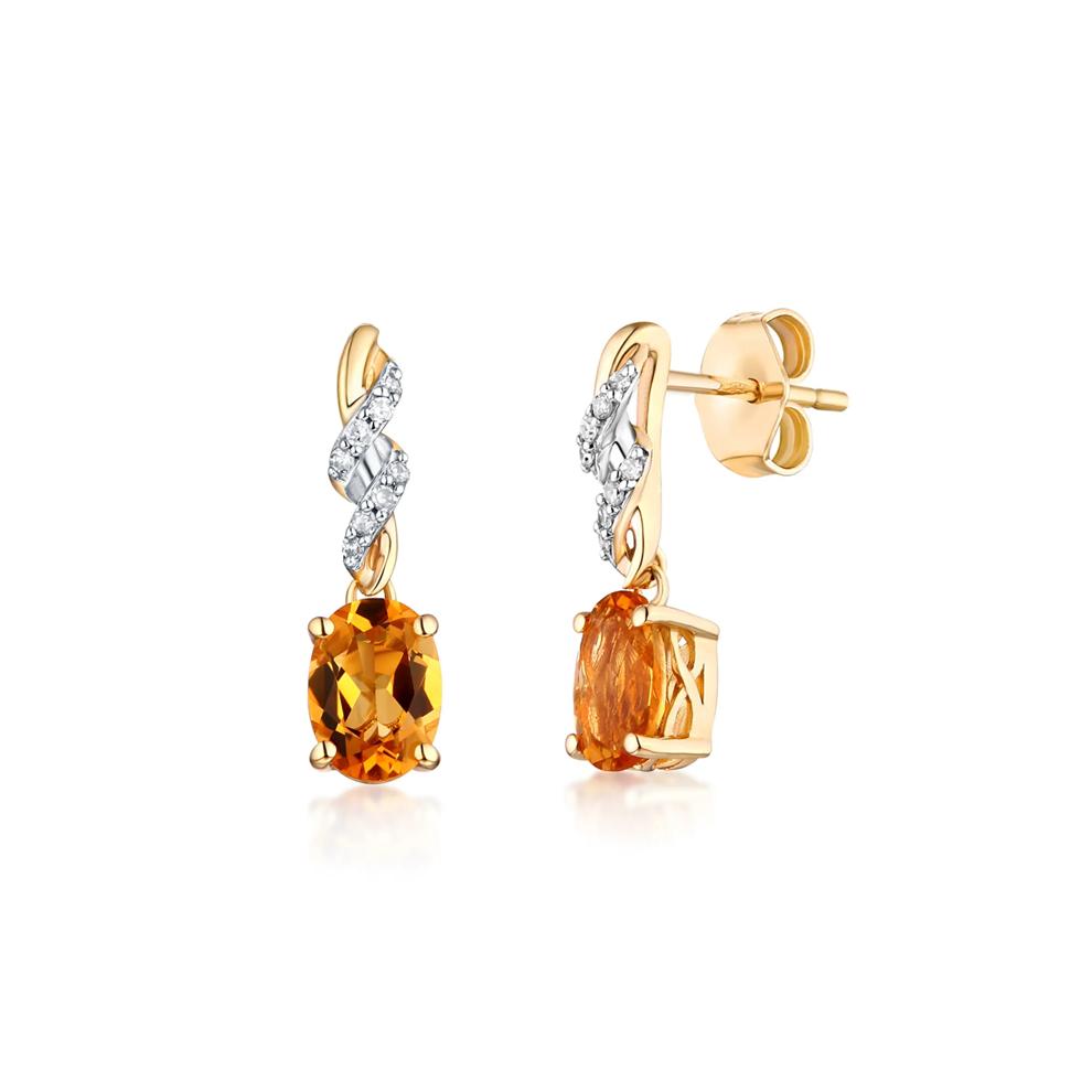 Citrine &amp; Diamond Drop Earrings in 10K Yellow Gold – Image 1 of 1
