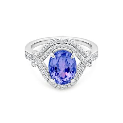 Tanzanite & Diamond Halo Ring in 10K White Gold (1/3 ct. tw.)
