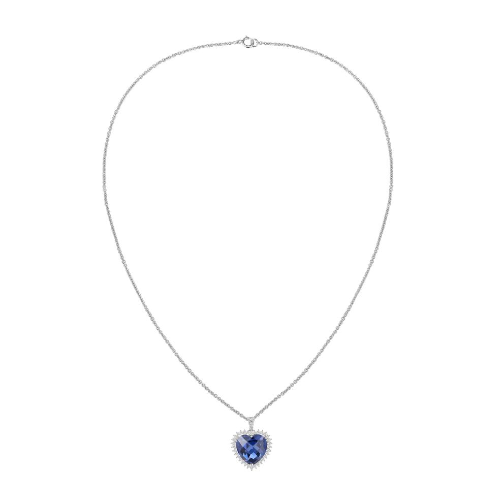 Lab-Created Blue Sapphire &amp; Lab-Created White Sapphire Heart-Shaped Pendant Necklace in Sterling Silver – Image 3 of 3