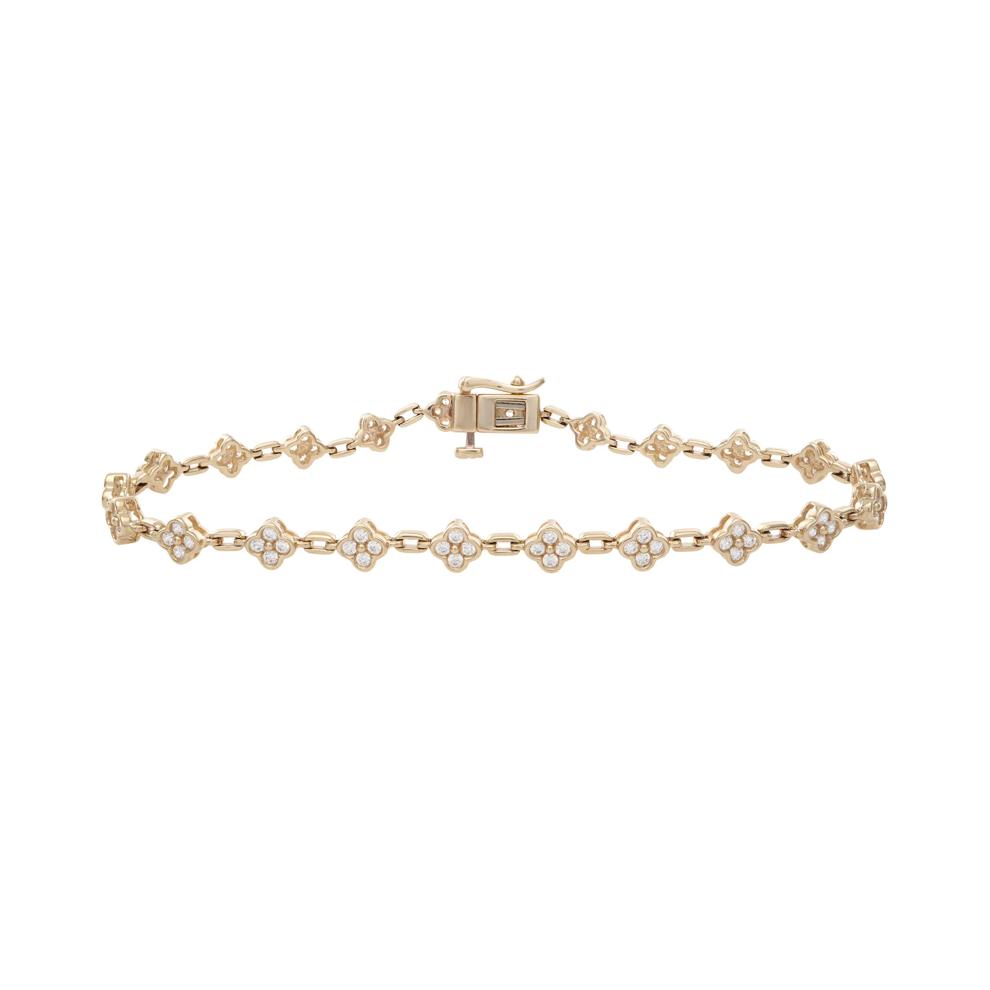 Diamond Clover &amp; Paperclip Chain Bracelet in 10K Yellow Gold, 7" (1 ct. tw.) – Image 1 of 1