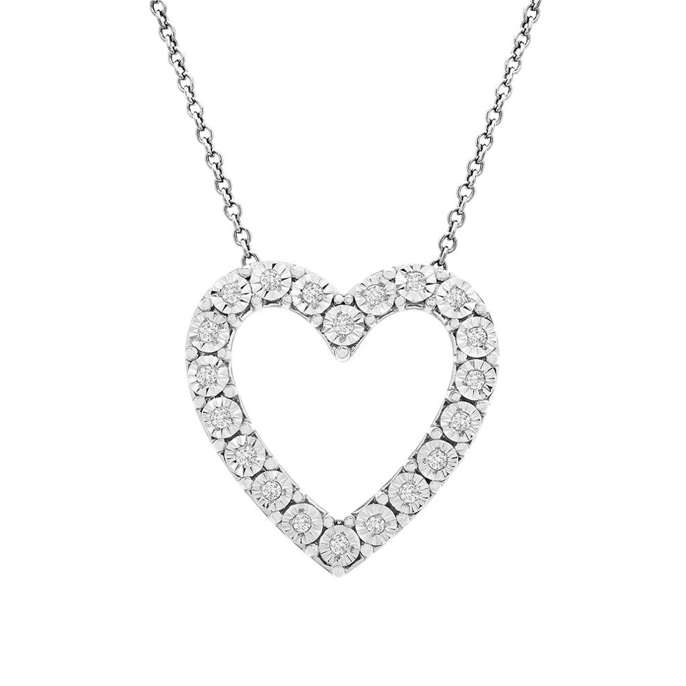Diamond Open Heart Pendant in Sterling Silver (1/10 ct. tw.) – Image 1 of 4