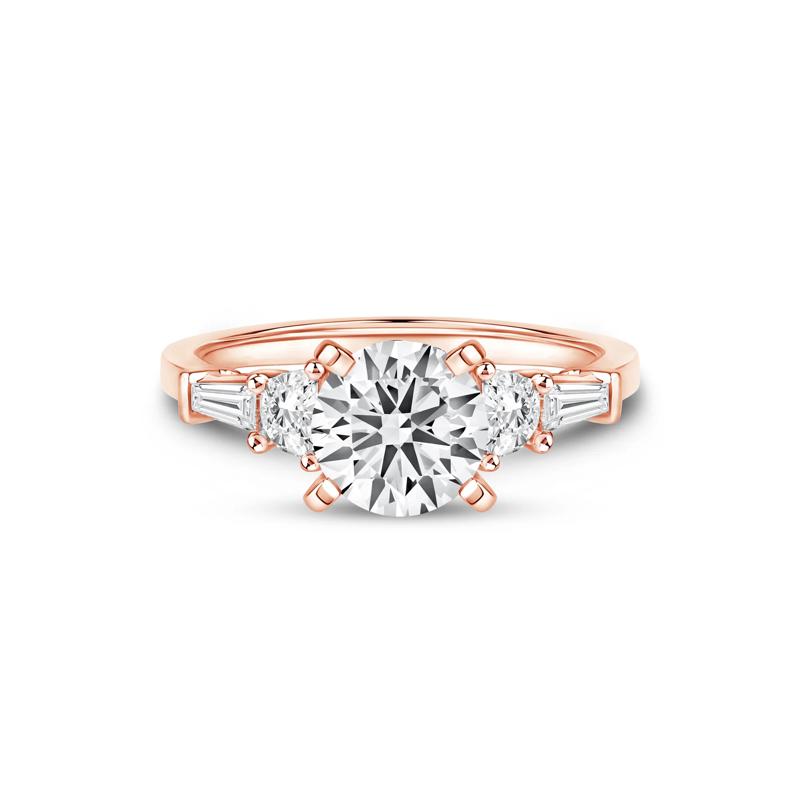1/2 ct. tw. Round and Baguette-Cut Diamond Semi-Mount Engagement Ring in 14k Rose Gold &#40;Setting Only&#41; – Image 4 of 6