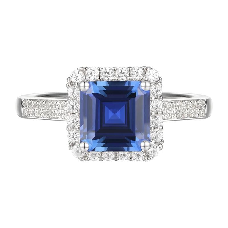 Lab Created Ceylon Sapphire Earrings, Pendant and Ring Set in Sterling Silver – Image 6 of 8