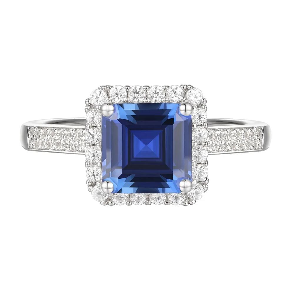 Lab Created Ceylon Sapphire Earrings, Pendant and Ring Set in Sterling Silver – Image 6 of 8