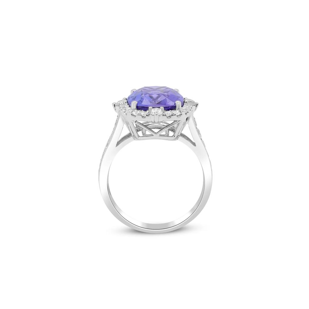 Tanzanite and Diamond Pointed Halo Ring in 18K White Gold (3/4 ct. tw.) – Image 3 of 4