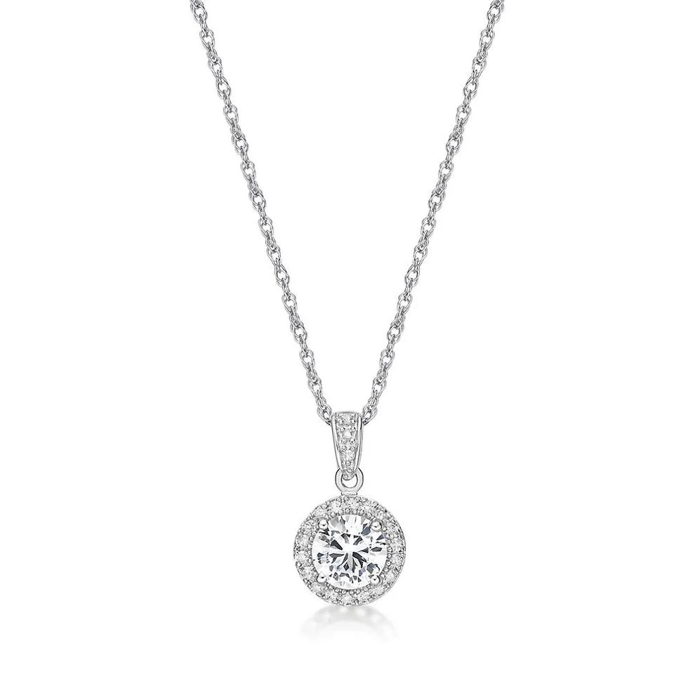 Lab Created White Sapphire &amp; 1/10 ct. tw. Diamond Pendant in Sterling Silver – Image 4 of 4