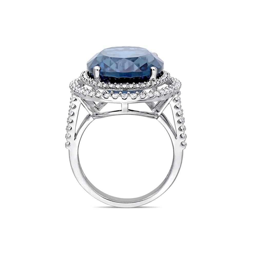 London Blue Topaz and Diamond Ring in 14K White Gold (7/8 ct. tw.) – Image 2 of 7