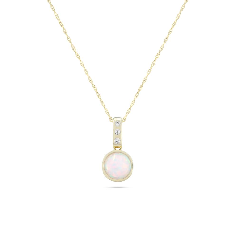 Lab-Created Opal &amp; Lab-Created White Sapphire Pendant Necklace in 10K Yellow Gold – Image 1 of 4