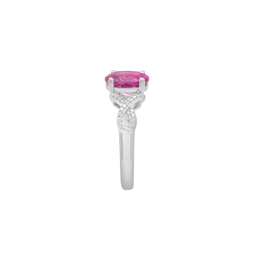 Lab-Created Oval Pink Sapphire Ring in Sterling Silver – Image 3 of 5