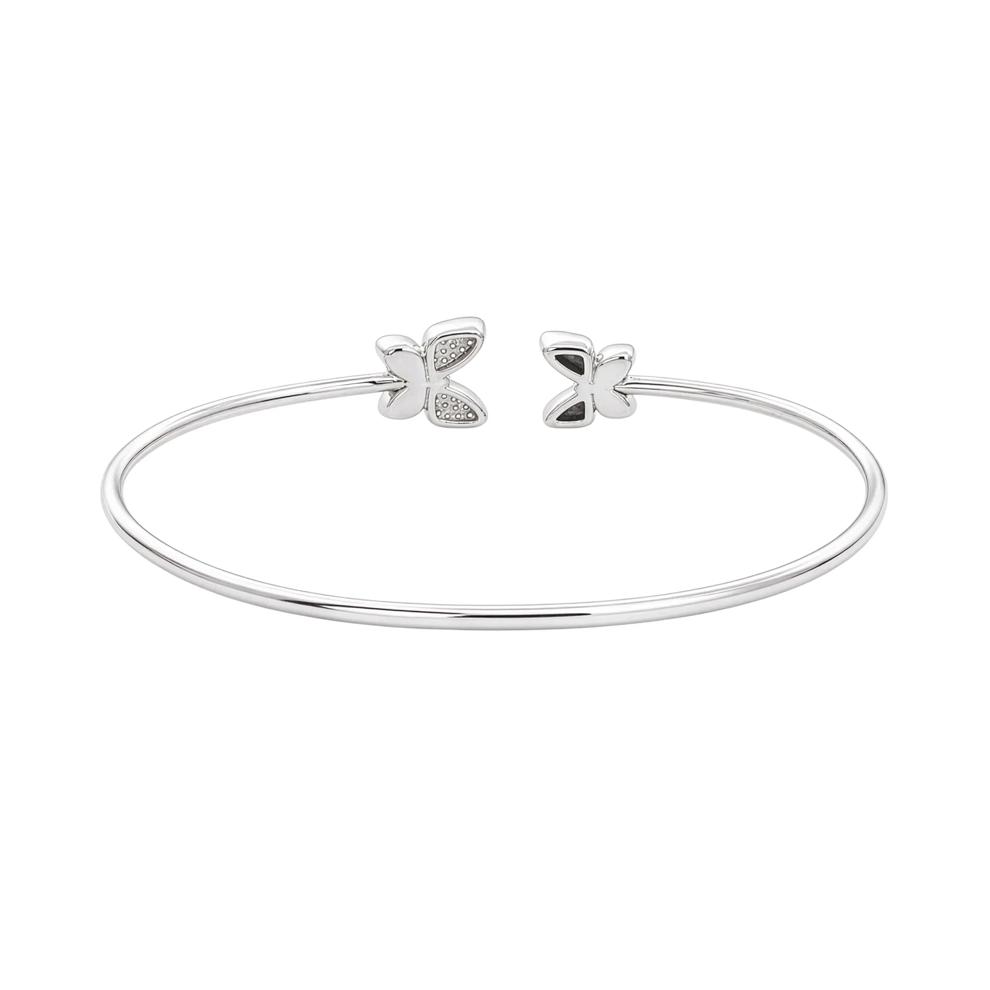 Diamond Double Butterfly Open Cuff Bangle Bracelet in Sterling Silver (1/7 ct. tw.) – Image 2 of 2