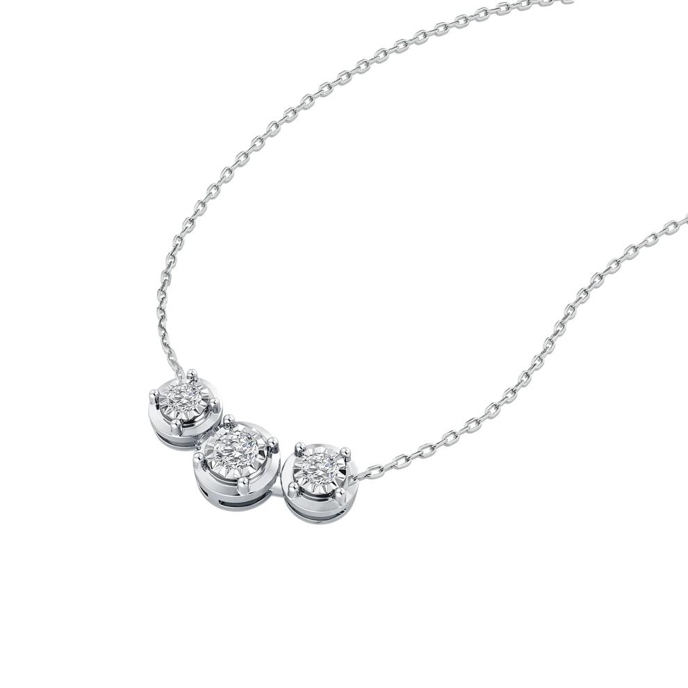 Diamond Three-Stone Frontal Necklace in 10K White Gold (1/4 ct. tw.) – Image 4 of 4