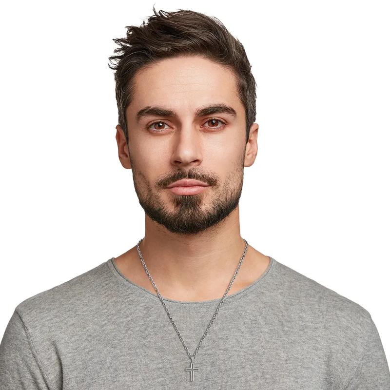 Men&#39;s Diamond Cross Necklace in Stainless Steel, 24&quot; – Image 2 of 2