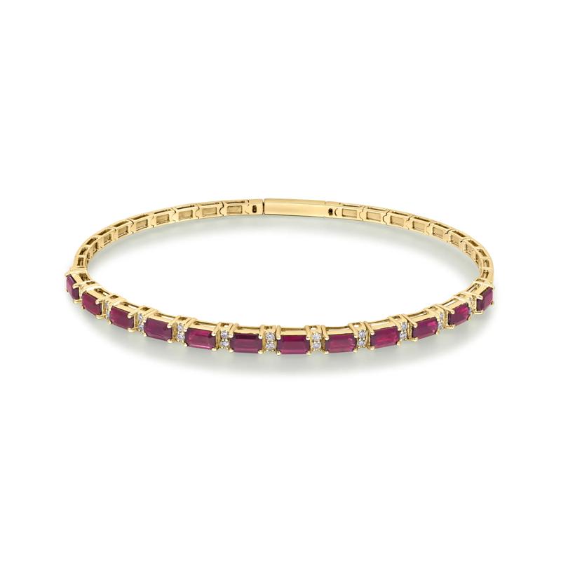 Ruby and Diamond Bangle Bracelet in 14K Yellow Gold &#40;1/4 ct. tw.&#41; – Image 1 of 3