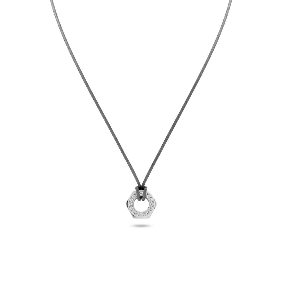 Men's Lab Grown Diamond Hex Nut Design Cord Pendant Necklace in Sterling Silver (1/2 ct. tw.) – Image 1 of 4