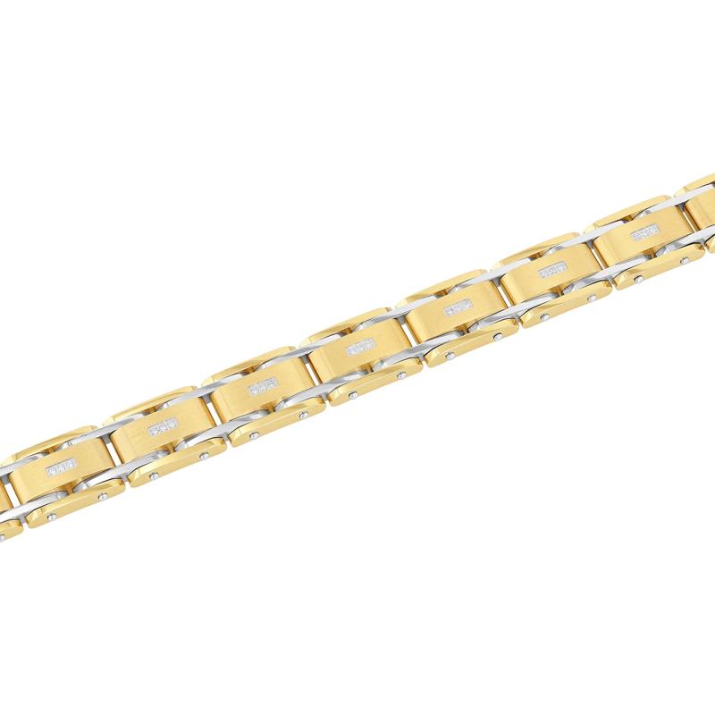 Men&#39;s Diamond Bracelet in Yellow Gold-Tone Ion-Plated Stainless Steel, 8.5&quot; &#40;1/10 ct. tw.&#41; – Image 2 of 3