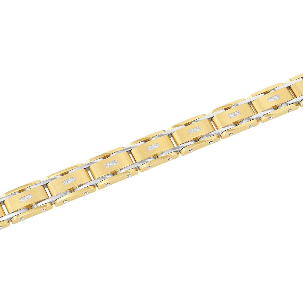 Men's Diamond Bracelet in Yellow Gold-Tone Ion-Plated Stainless Steel, 8.5" (1/10 ct. tw.) – Image 2 of 3