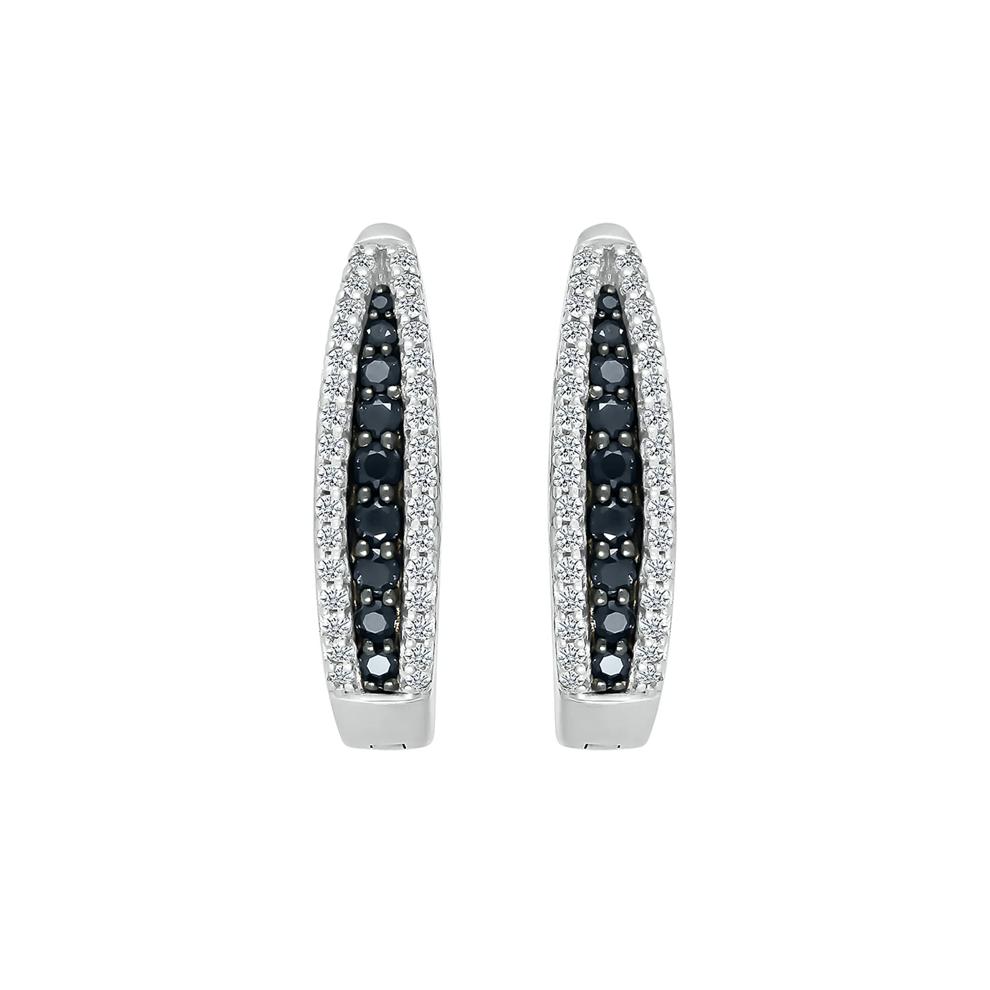 Oval Hoop Earring with Black &amp; White Diamonds in Sterling Silver (1/2 ct. tw.) – Image 3 of 3