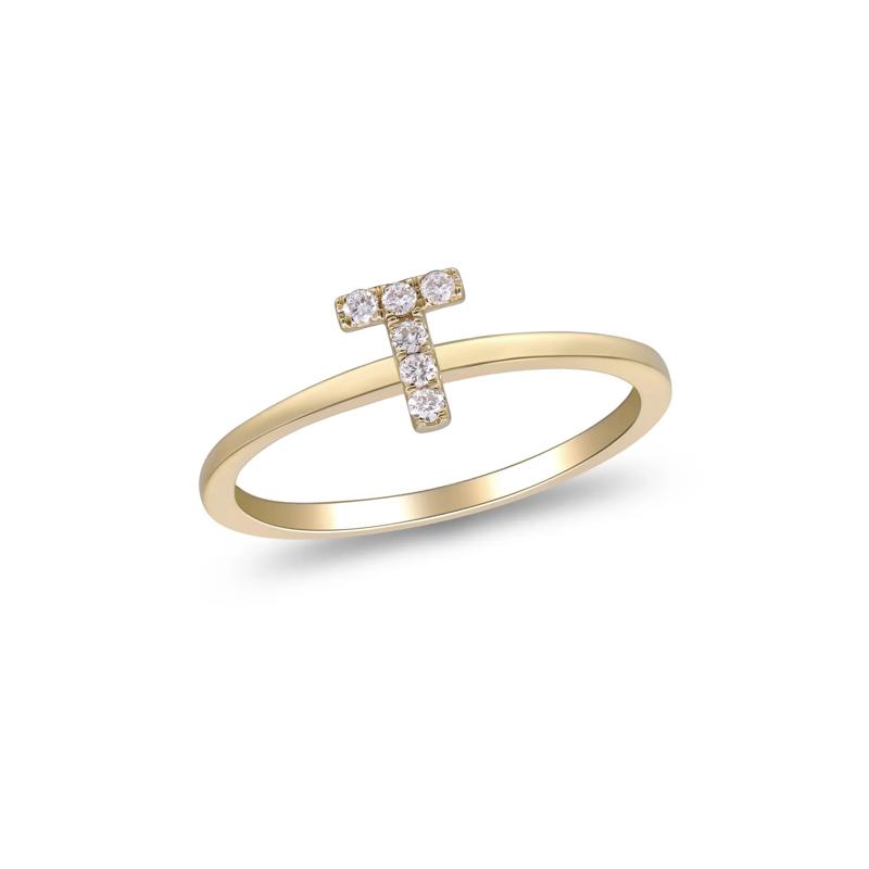 Diamond Accent &quot;T&quot; Initial Ring in 10K Yellow Gold – Image 4 of 5