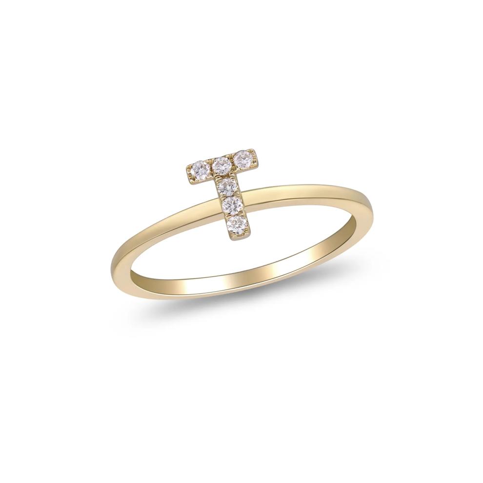 Diamond Accent "T" Initial Ring in 10K Yellow Gold – Image 4 of 5