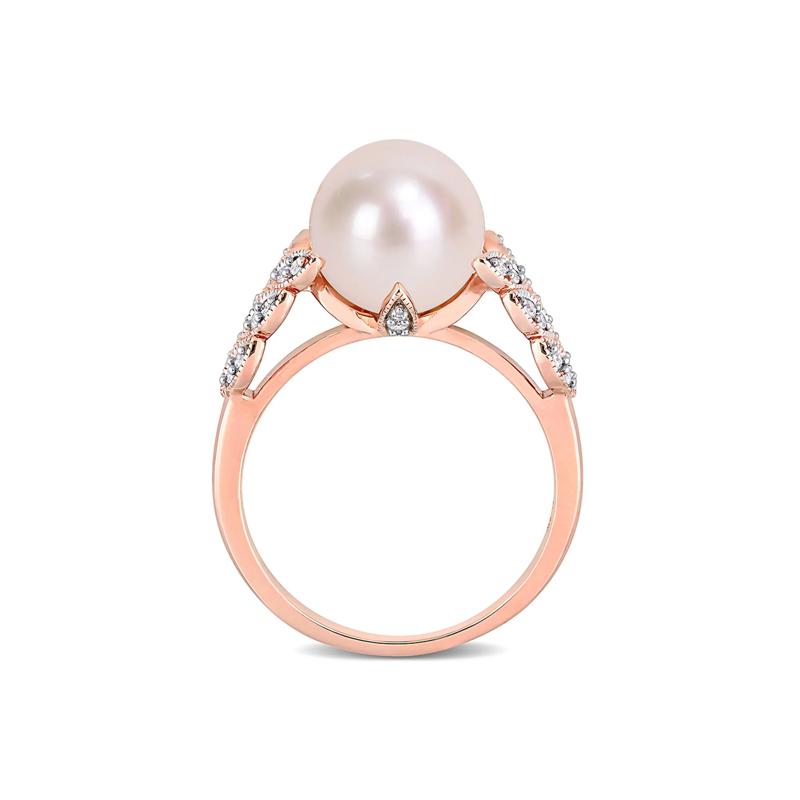 Freshwater Pearl &amp; 1/2 ct. tw. Diamond Ring in 10K Rose Gold – Image 2 of 5