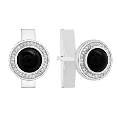 Men's Onyx and Diamond Cufflinks in Sterling Silver (1/5 ct. tw.)