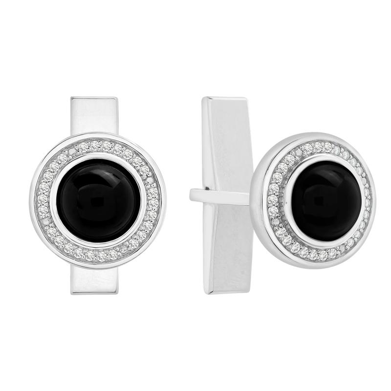 Men&#39;s Onyx and Diamond Cufflinks in Sterling Silver &#40;1/5 ct. tw.&#41; – Image 1 of 1