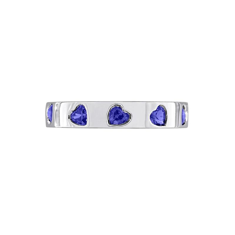 Heart-Shaped Lab-Created Blue Sapphire Eternity Band in Sterling Silver – Image 1 of 6