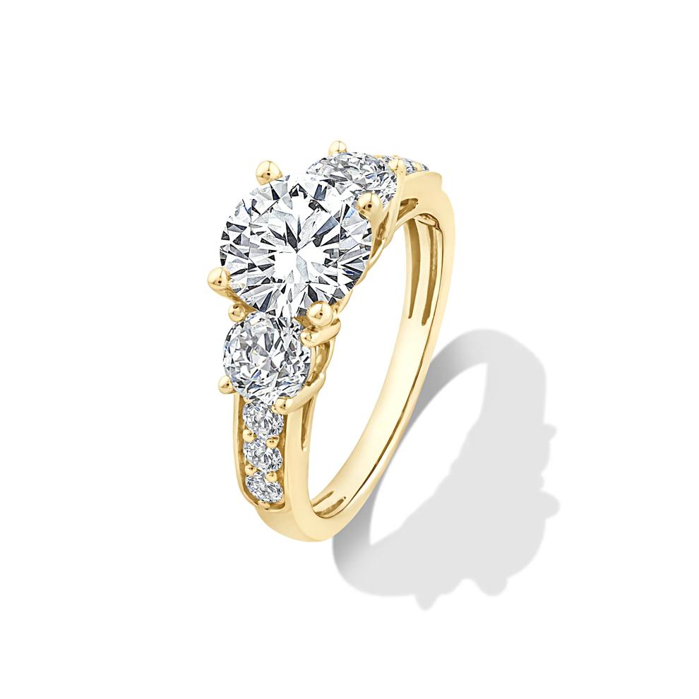 Lab Grown Diamond Round Center Three-Stone Engagement Set in 10K Yellow Gold (4 ct. tw.) – Image 4 of 6