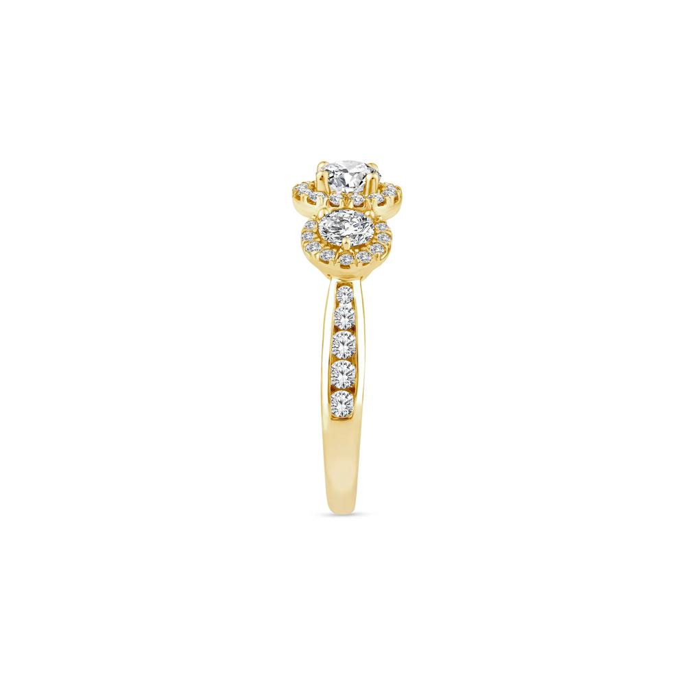 Diamond Three-Stone Halo Engagement Ring in 14K Yellow Gold (1 1/2 ct. tw.) – Image 3 of 3