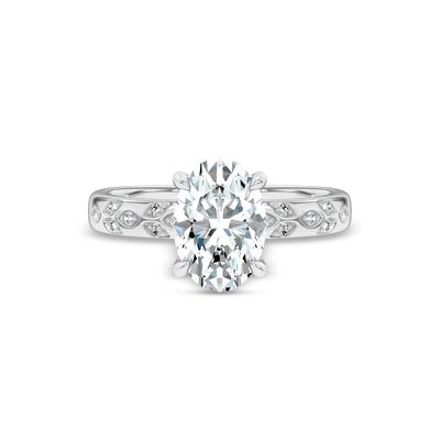 Lab Grown Diamond Oval Center Burnished Shank Engagement Ring in 14K White Gold (2 ct. tw.)