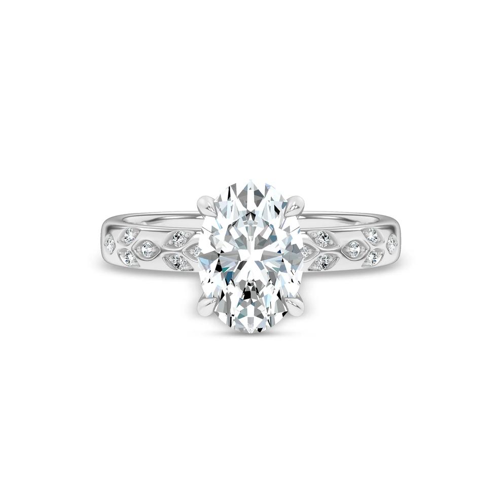 Lab Grown Diamond Oval Center Burnished Shank Engagement Ring in 14K White Gold (2 ct. tw.) – Image 1 of 4