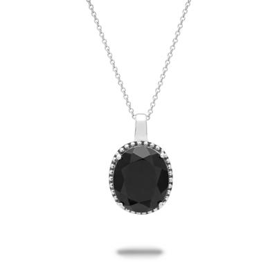 Onyx Beaded Oval Pendant in Sterling Silver