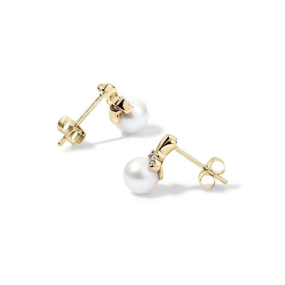 Freshwater Cultured Pearl &amp; Diamond Accent Drop Earrings in 10K Yellow Gold – Image 2 of 2