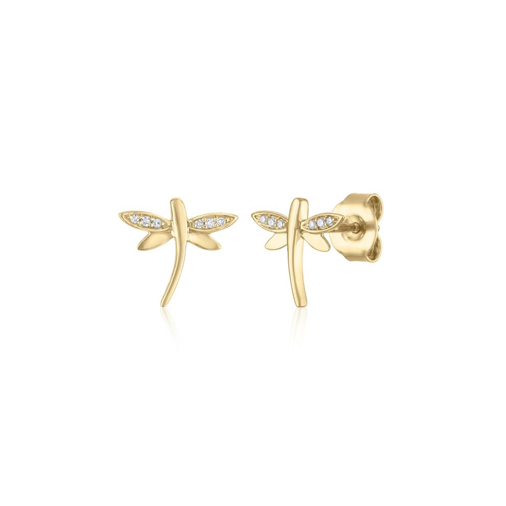 Diamond Accent Dragonfly Stud Earrings in 10K Yellow Gold – Image 1 of 1