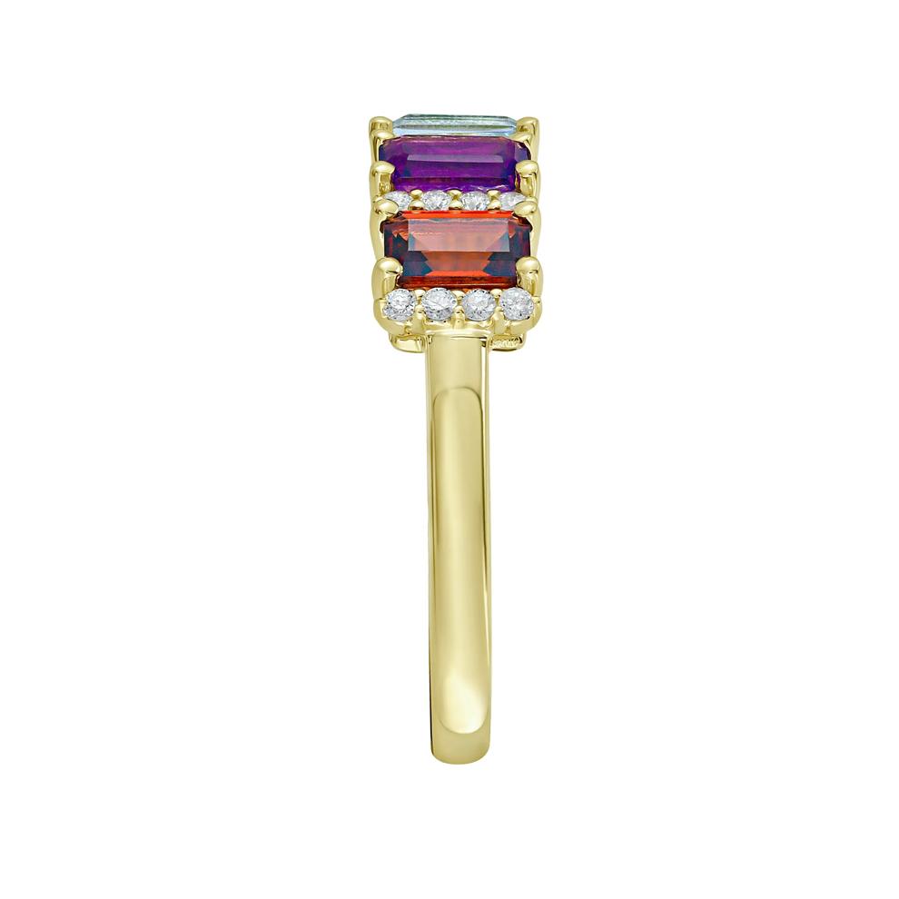 Multi-Gemstone &amp; Diamond Rainbow Band in 14K Yellow Gold (1/8 ct. tw.) – Image 3 of 3