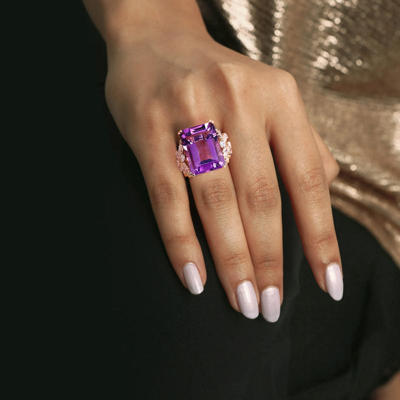 Amethyst and Diamond Ring in 14K Rose Gold &#40;1 3/4 ct. tw.&#41; – Image 6 of 7