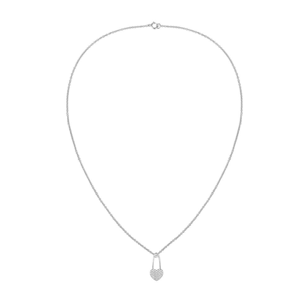 Diamond Heart Safety Pin Pendant Necklace in Sterling Silver (1/4 ct. tw.) – Image 3 of 4