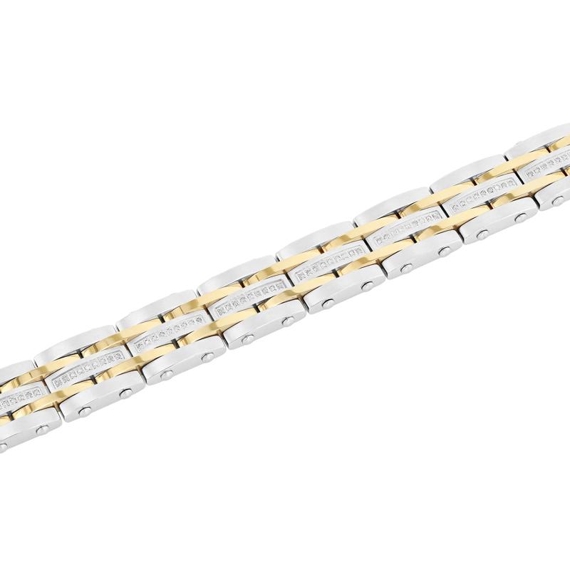 Diamond Square Link Bracelet in Stainless Steel and Yellow Ion-Plated Stainless Steel &#40;1/2 ct. tw.&#41;, 8.5&quot; – Image 2 of 3