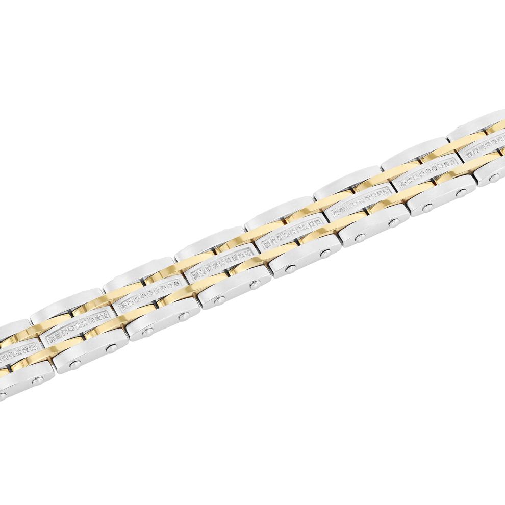 Diamond Square Link Bracelet in Stainless Steel and Yellow Ion-Plated Stainless Steel (1/2 ct. tw.), 8.5" – Image 2 of 3