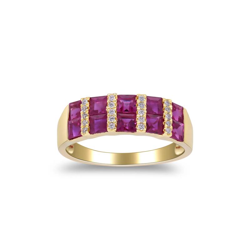 Ruby and Diamond Accent Band in 10K Yellow Gold – Image 1 of 4