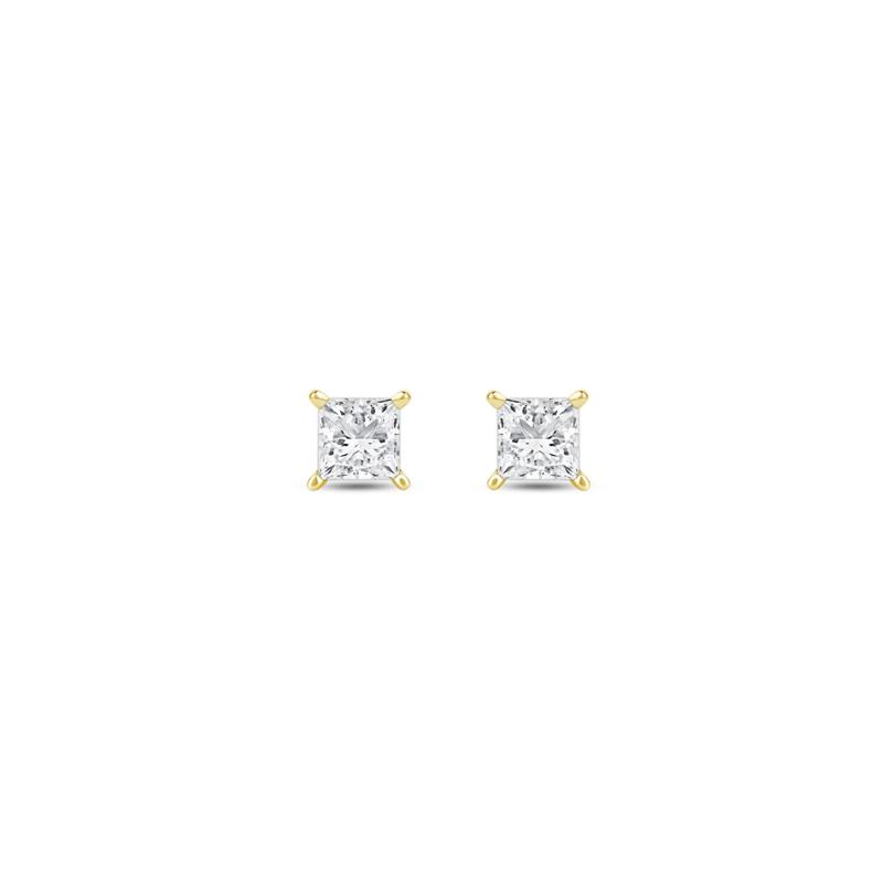 Lab Grown Diamond Princess-Cut Solitaire Stud Earrings in 14K Yellow Gold – Image 2 of 3