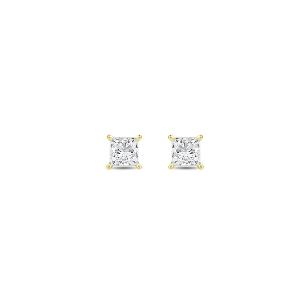 Lab Grown Diamond Princess-Cut Solitaire Stud Earrings in 14K Yellow Gold – Image 2 of 3