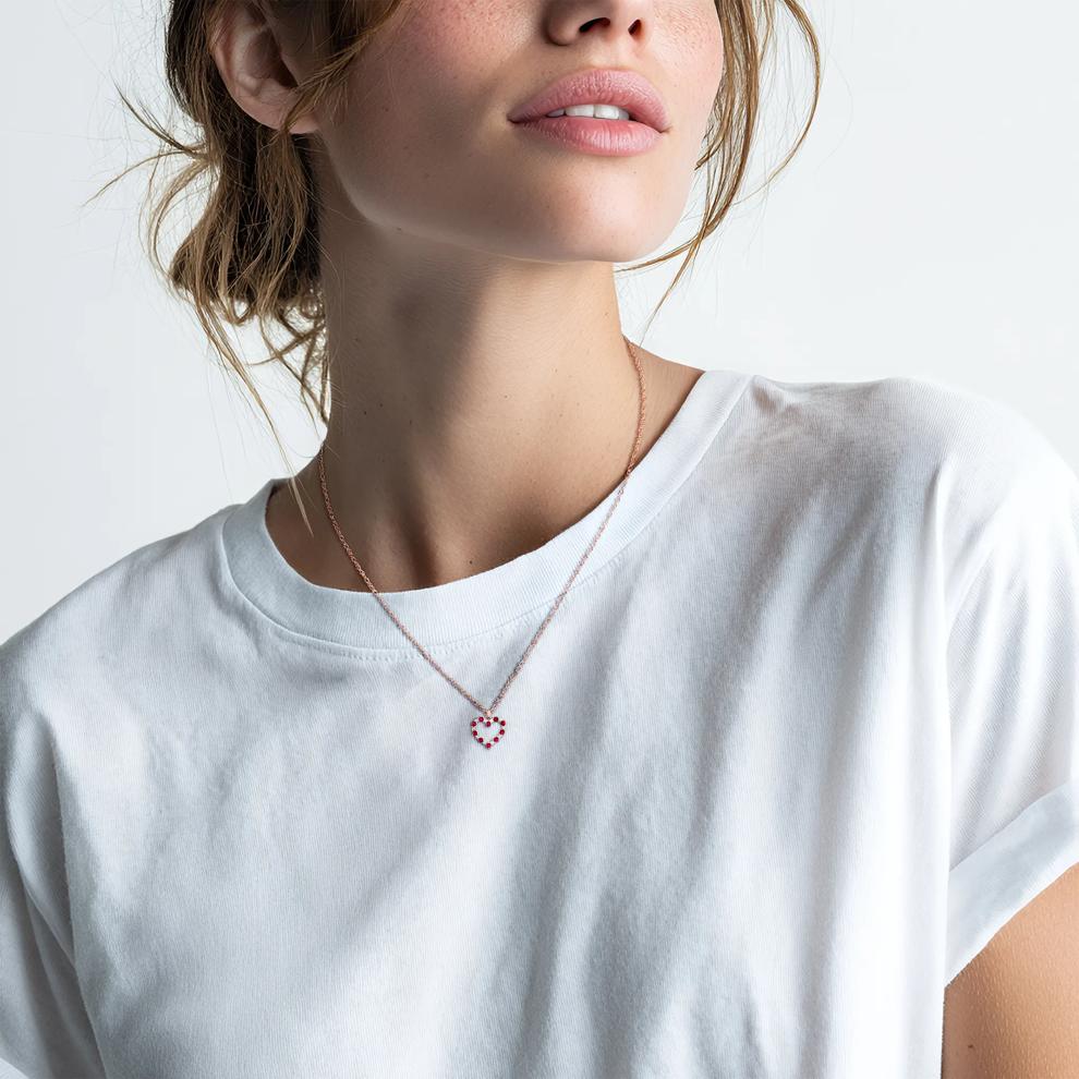 Ruby &amp; 1/5 ct. tw. Diamond Heart Pendant in 10K Rose Gold – Image 5 of 5
