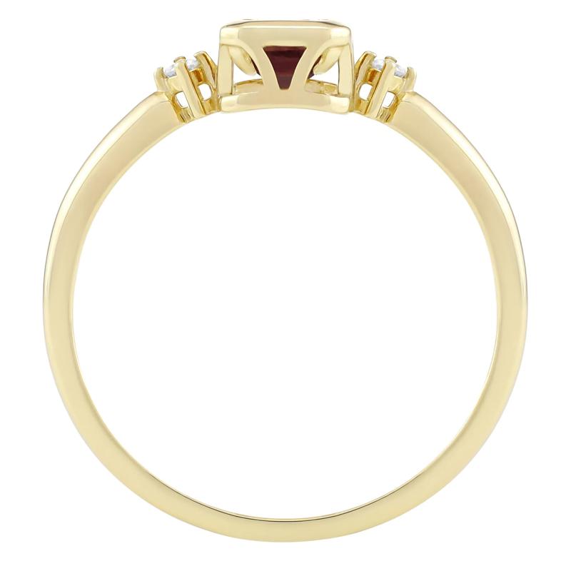 Emerald-Cut Garnet and Diamond Accent Ring in 10K Yellow Gold – Image 2 of 3