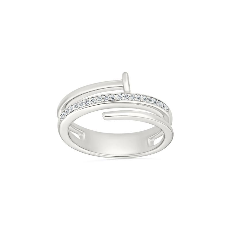Diamond Wrapped Screw Ring in Sterling Silver &#40;1/10 ct. tw.&#41; – Image 1 of 4