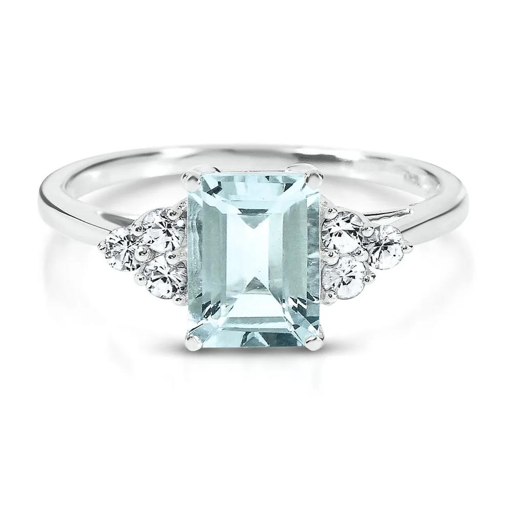 Aquamarine &amp; Lab Created White Sapphire Ring in 10K White Gold – Image 1 of 1