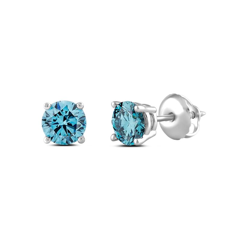 Lab Grown Diamond Blue Stud Earrings in 14K White Gold &#40;1 ct. tw.&#41; – Image 1 of 2