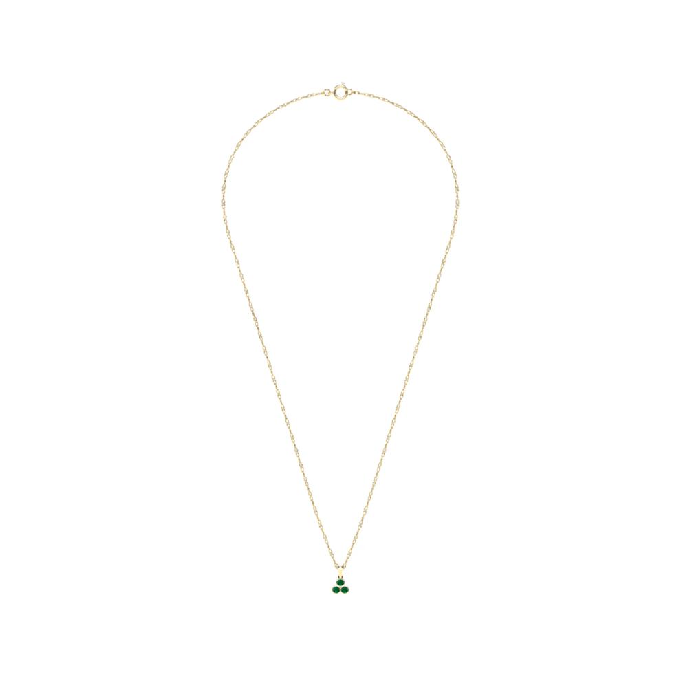 Emerald Three-Stone Pendant Necklace in 14K Yellow Gold – Image 3 of 4