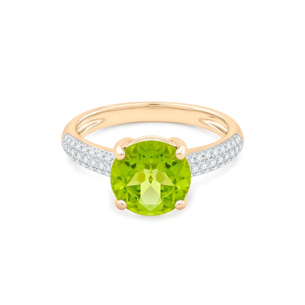 Round-Shaped Peridot &amp; Diamond Ring in 10K Yellow Gold (1/8 ct. tw.) – Image 1 of 4